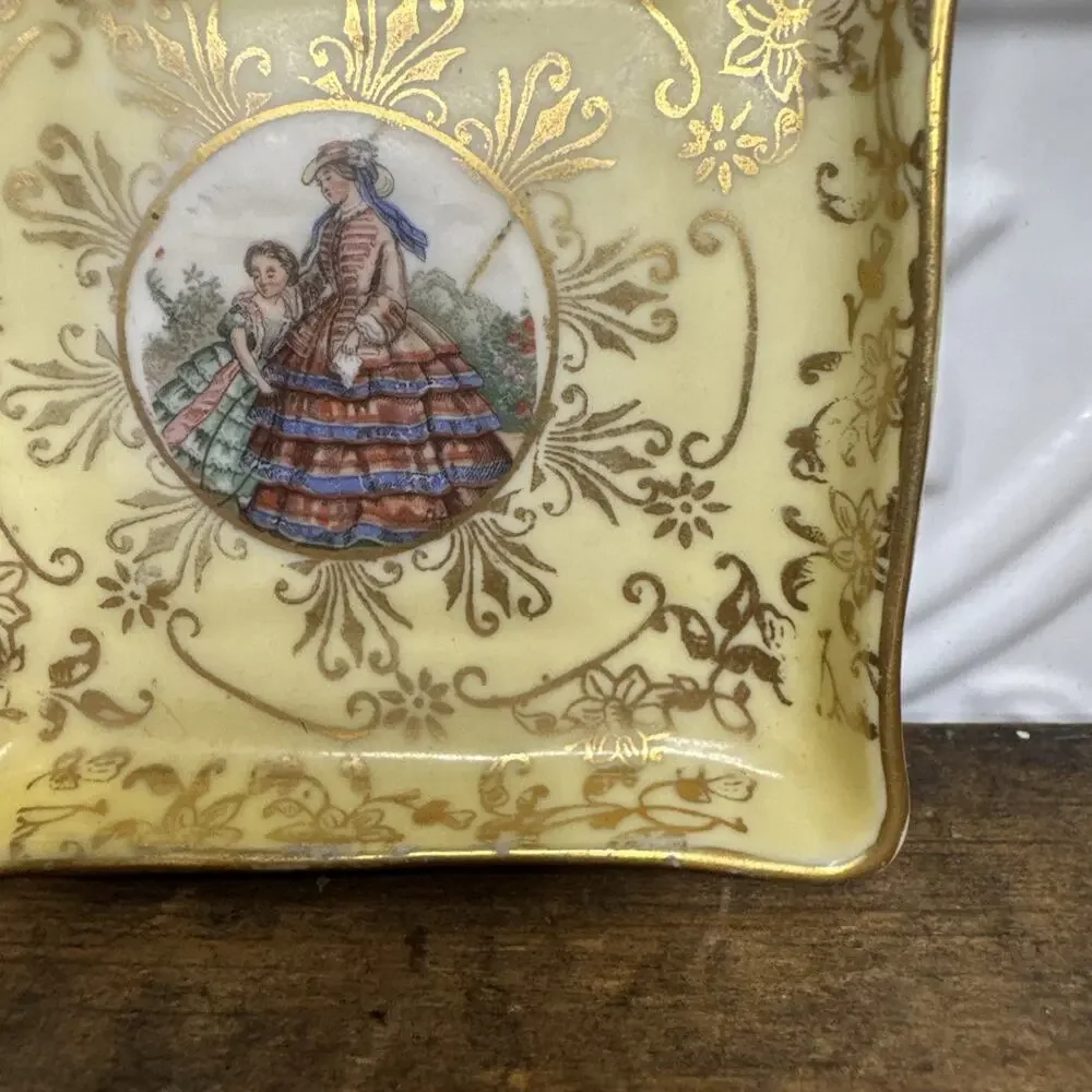 Vtg. M&R USA Porcelain Butter Pat Pin Tray Ring Dish Victorian Gold Gilt